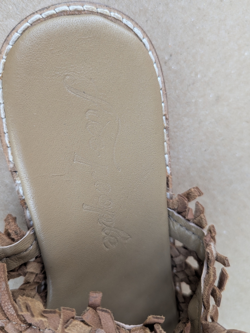Free People Mirage Woven Leather Fringe Slip On Mule Sandal Flats Tan NWT Boho - Picture 10 of 10